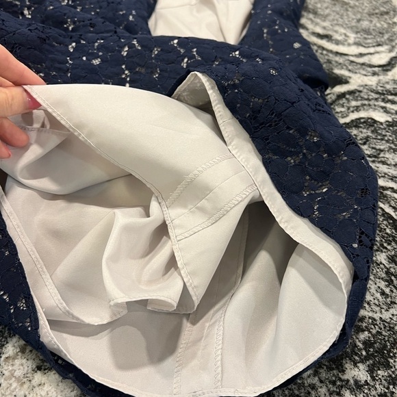 JASMINE lace over navy sleeves mini dress with back cut out - Picture 13 of 16